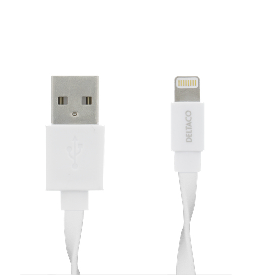 Deltaco IPLH-165 USB-A - Lightning - cable, 1 m, White