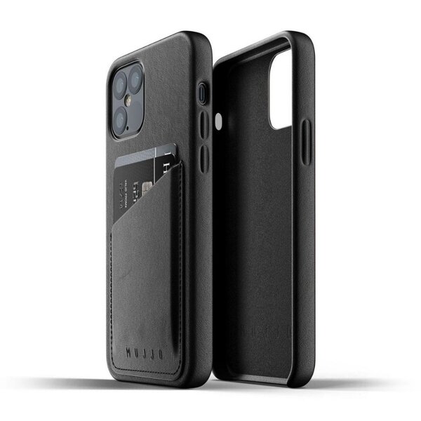 Mujjo Full Leather, iPhone 12 / 12 Pro -suojakotelo, Musta