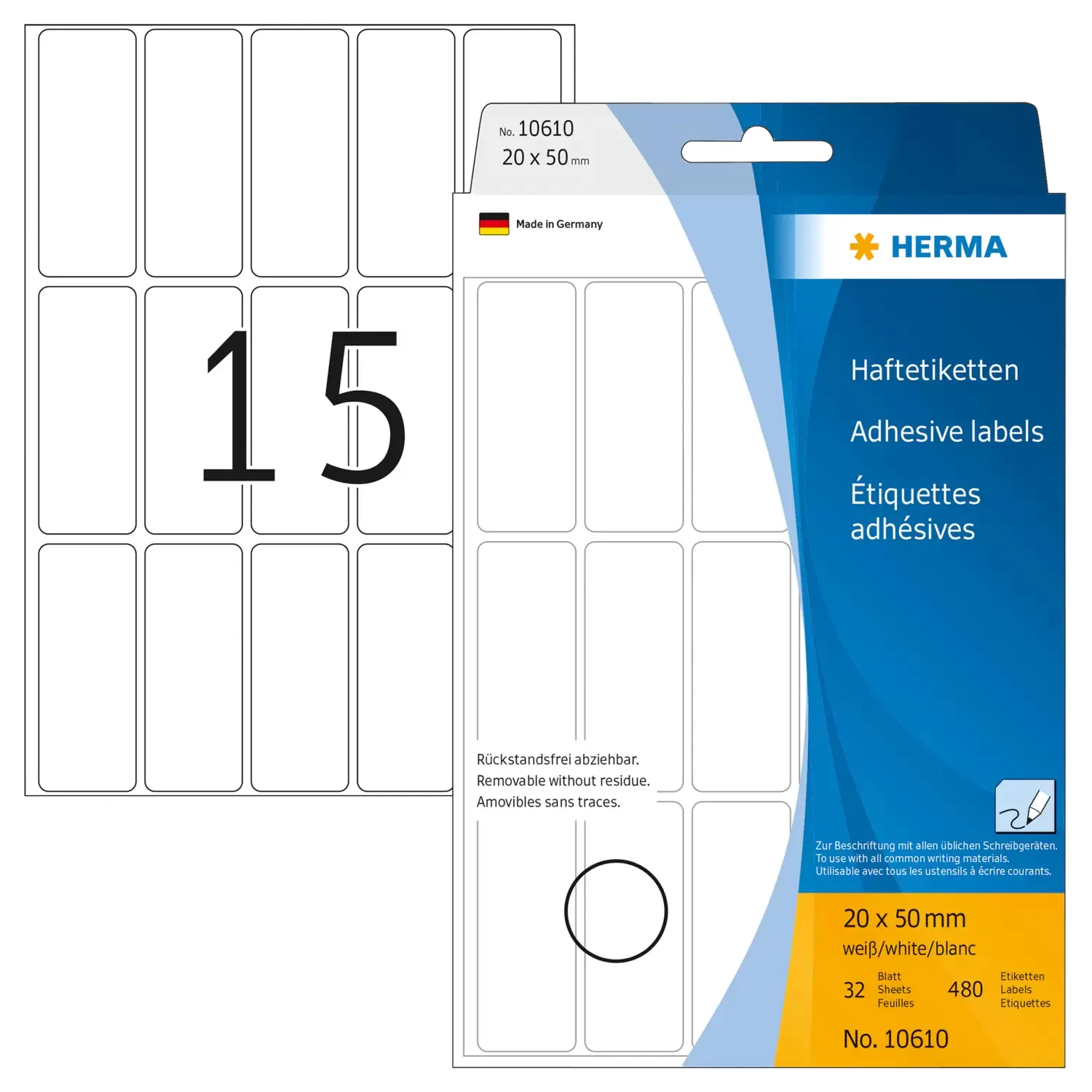 Herma label manual removable 20x50 white (480)