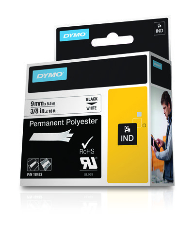 DYMO RhinoPRO, permanentti merkkausteippi, valkoinen polysteri 9 mm