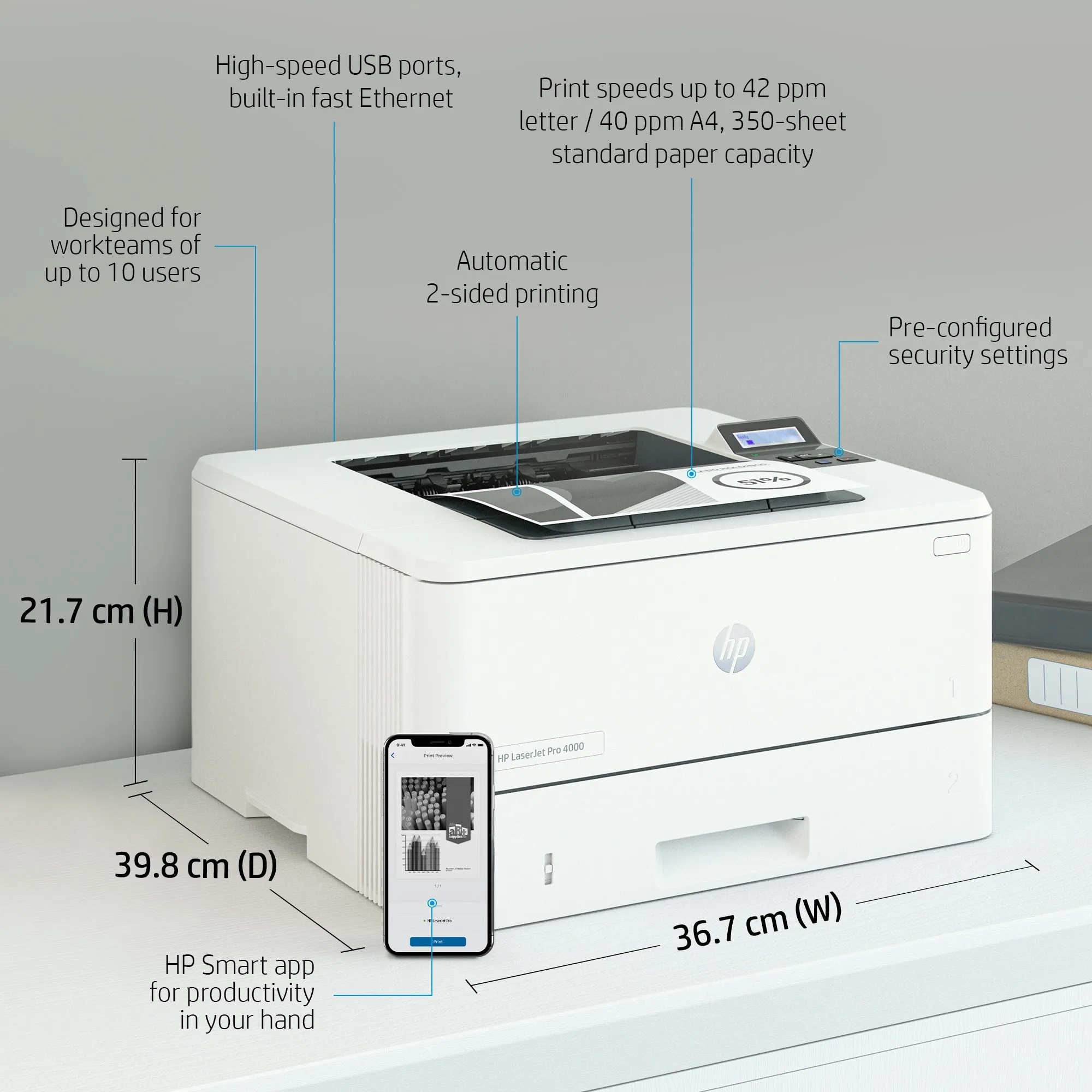 HP LaserJet Pro 4002dne Printer