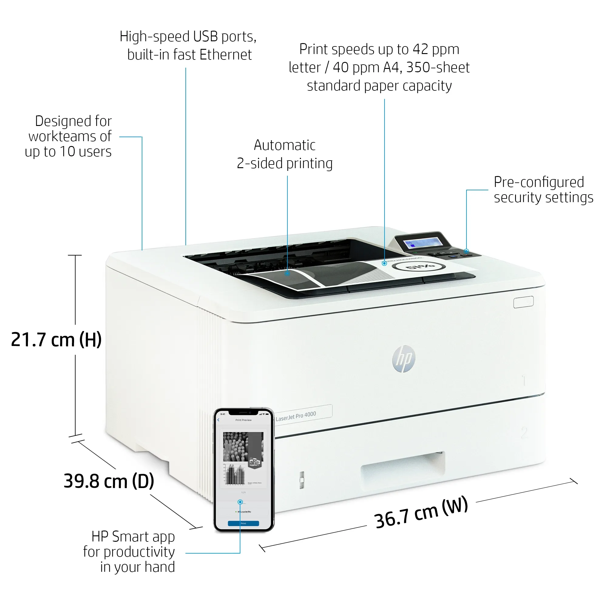 HP LaserJet Pro 4002dne Printer