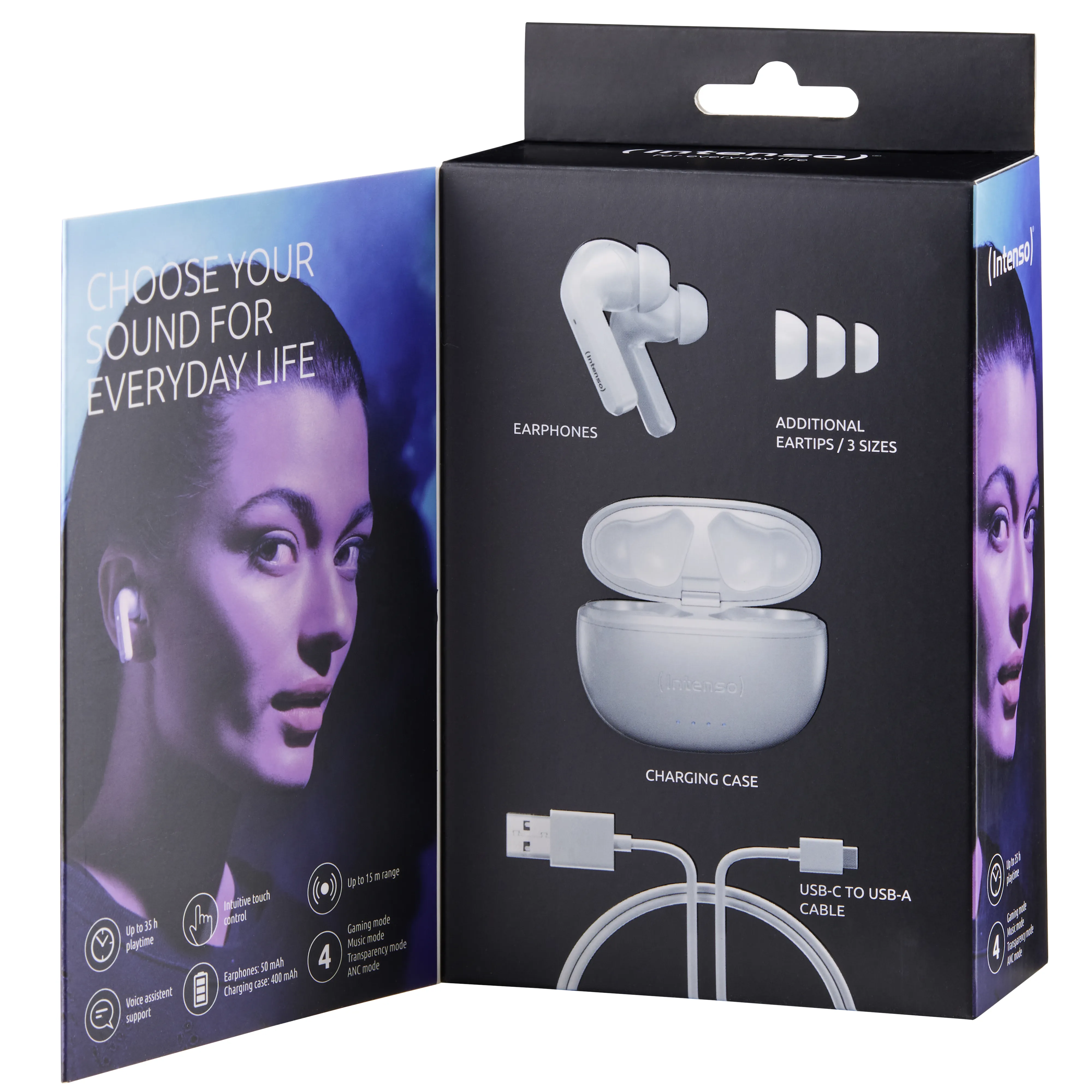 Intenso Buds T302A TWS USB Typ-C Vita - Bluetooth-hörlurar