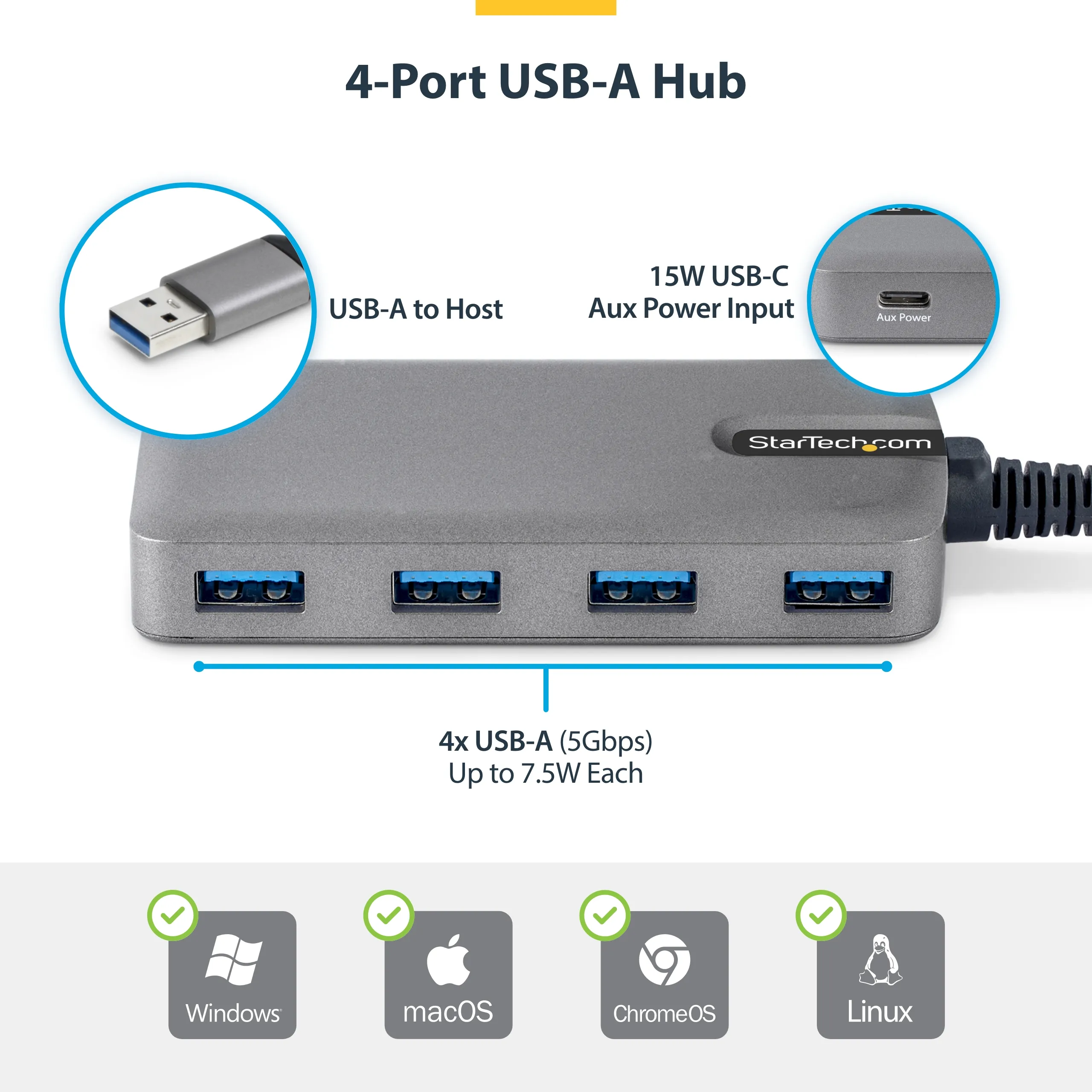Startech 4-Port USB-A Hub 5Gbps Bus Powered - USB hub