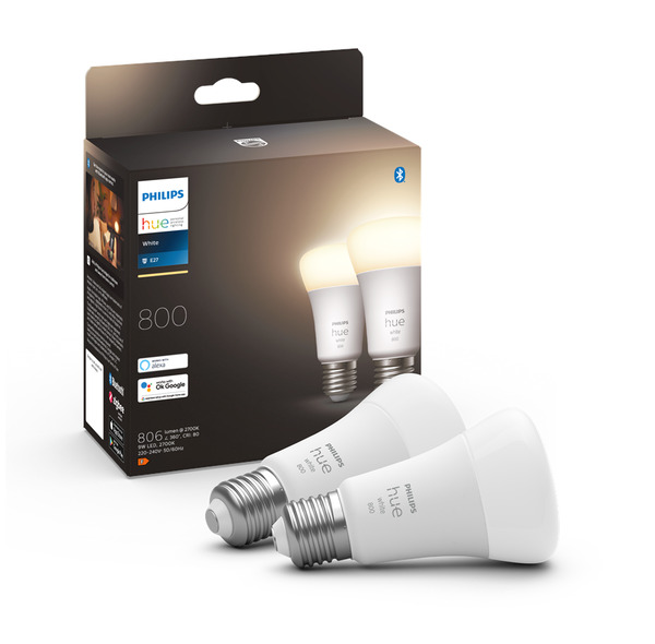 Philips Hue White A60, E27 -&auml;lylamppu, 2-pack