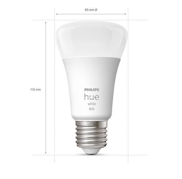 Philips Hue White A60, E27 -&auml;lylamppu, 2-pack