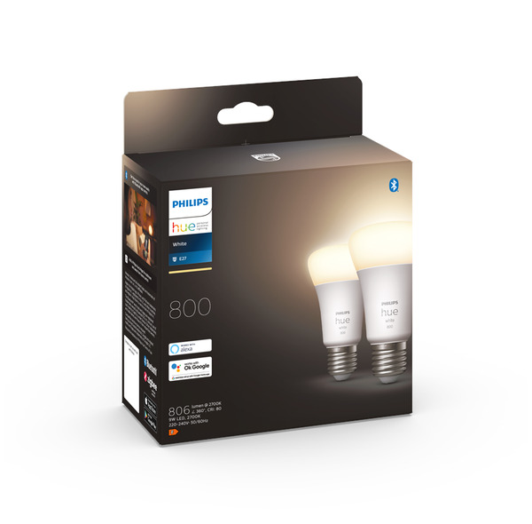 Philips Hue White A60, E27 -&auml;lylamppu, 2-pack