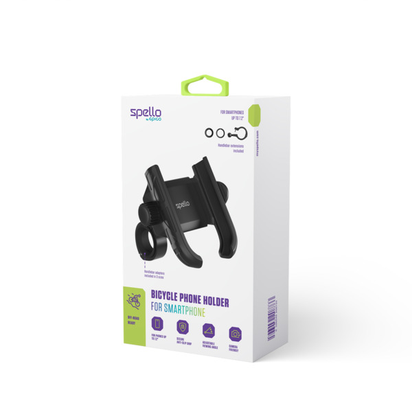 Spello Bicycle Phone Holder | Black | Secure Anti-Slip Grip | For Phones Up To 7.2 &rdquo;