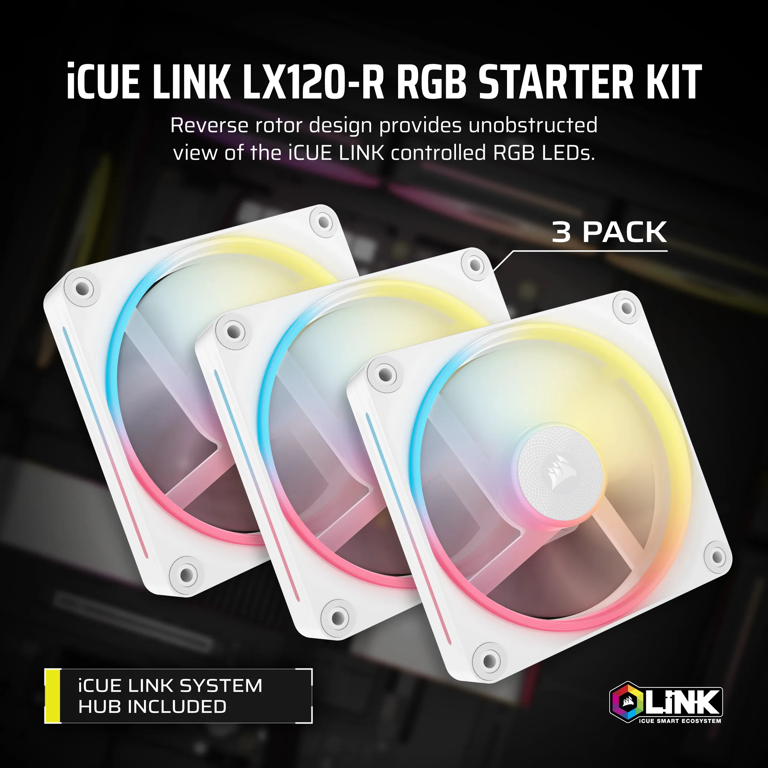 CORSAIR iCUE LINK LX120-R RGB,120mm, White, 3-pack