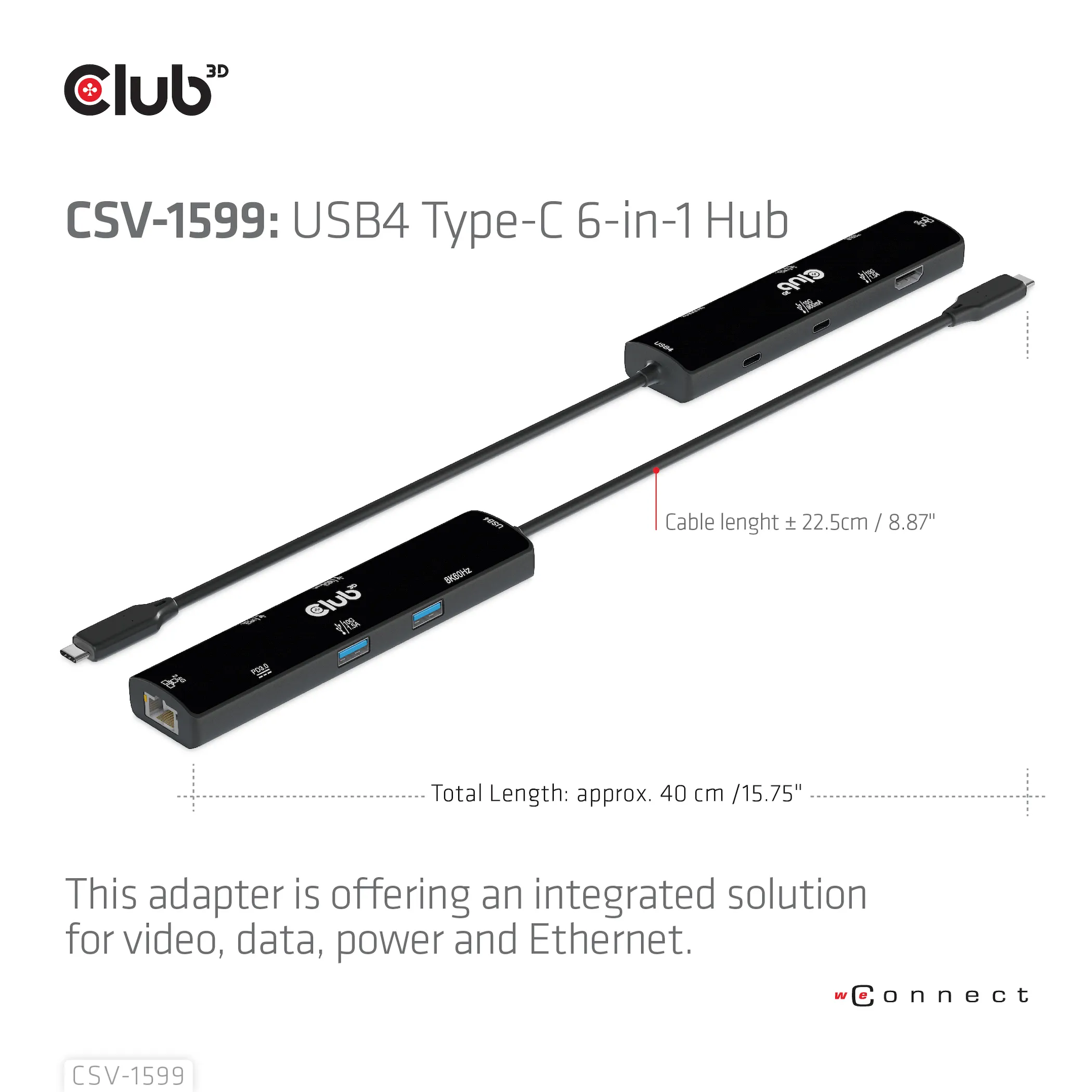 Club 3D USB4 Gen3x2 USB-C 6-in-1 - hub, Svart