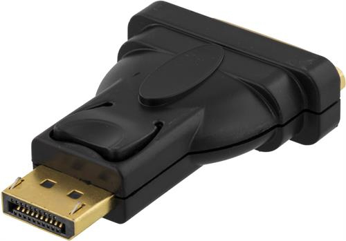 DELTACO DisplayPort till DVI-I Single Link adapter, svart, 1080p,