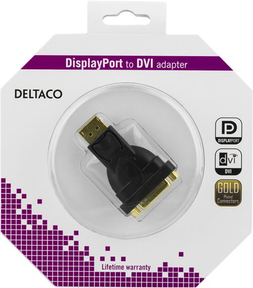 DELTACO DisplayPort till DVI-I Single Link adapter, svart, 1080p,