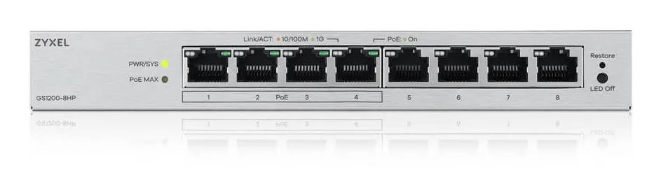 Zyxel GS1200-8HPV3-EU0101F - Managed PoE+ Gigabit Switch, Grey