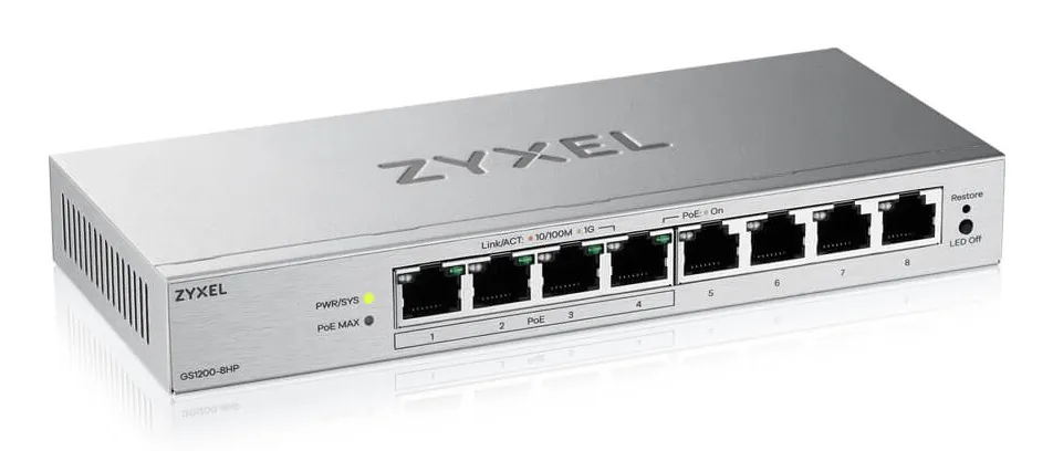 Zyxel GS1200-8HPV3-EU0101F - Managed PoE+ Gigabit Switch, Grey