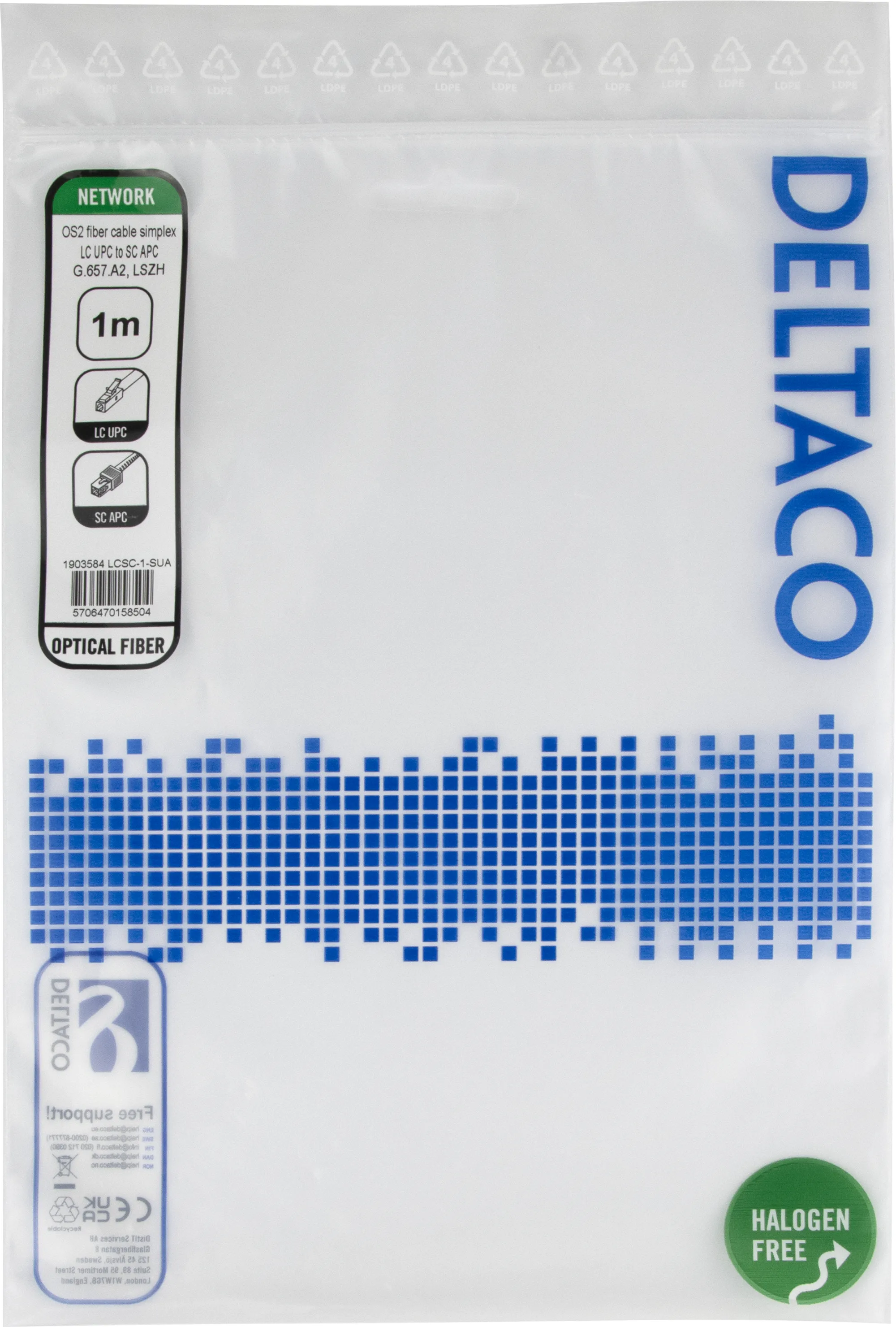 Deltaco OS2 LSZH LC-SC 1m Fiber Optic Cable, Yellow