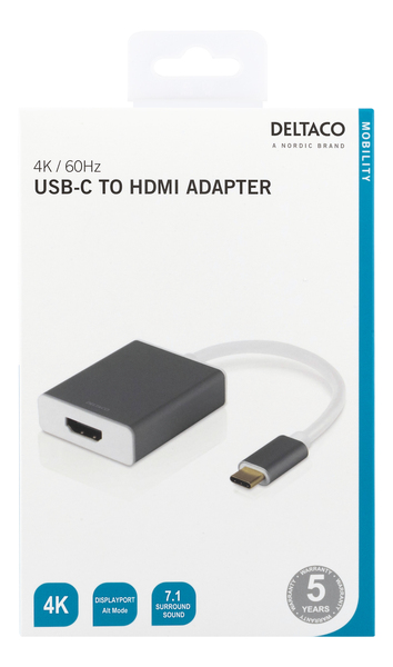 Deltaco USB-C – HDMI - adapter, Grey