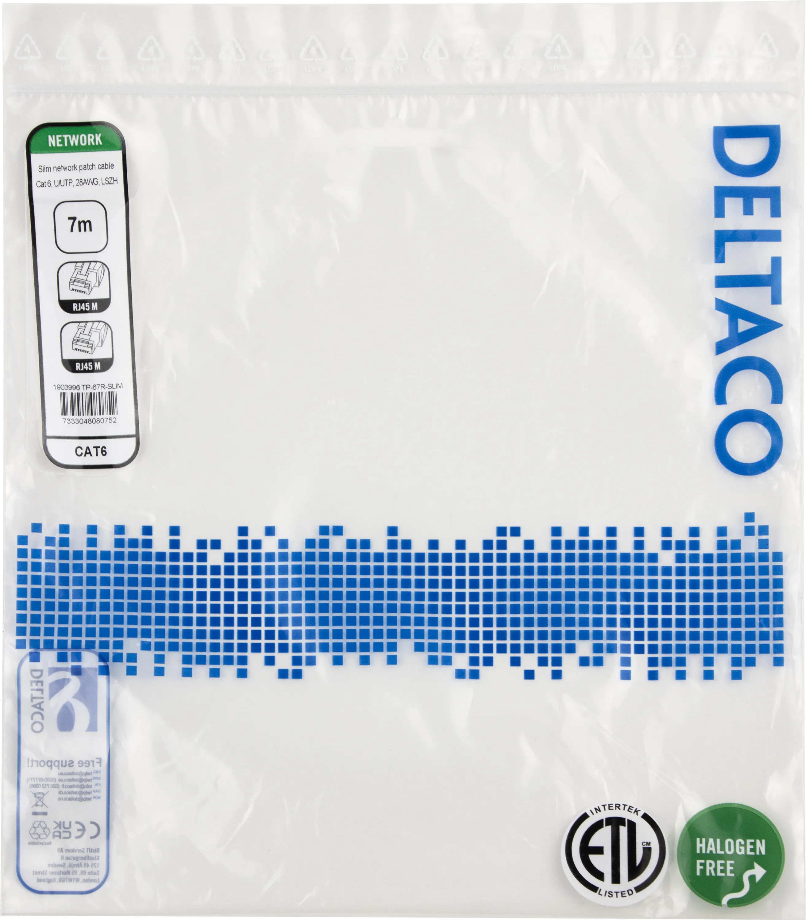 Deltaco Cat6 UTP RJ45 7m Network Cable, Red