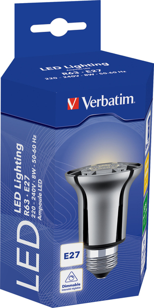 Verbatim LED-kohdelamppu E27 8W 320 Lumen - Kelvin 2800 l&auml;mmin valkoinen - 35 000h k&auml;ytt&ouml;ik&auml;! Himmennett&auml;v&auml;