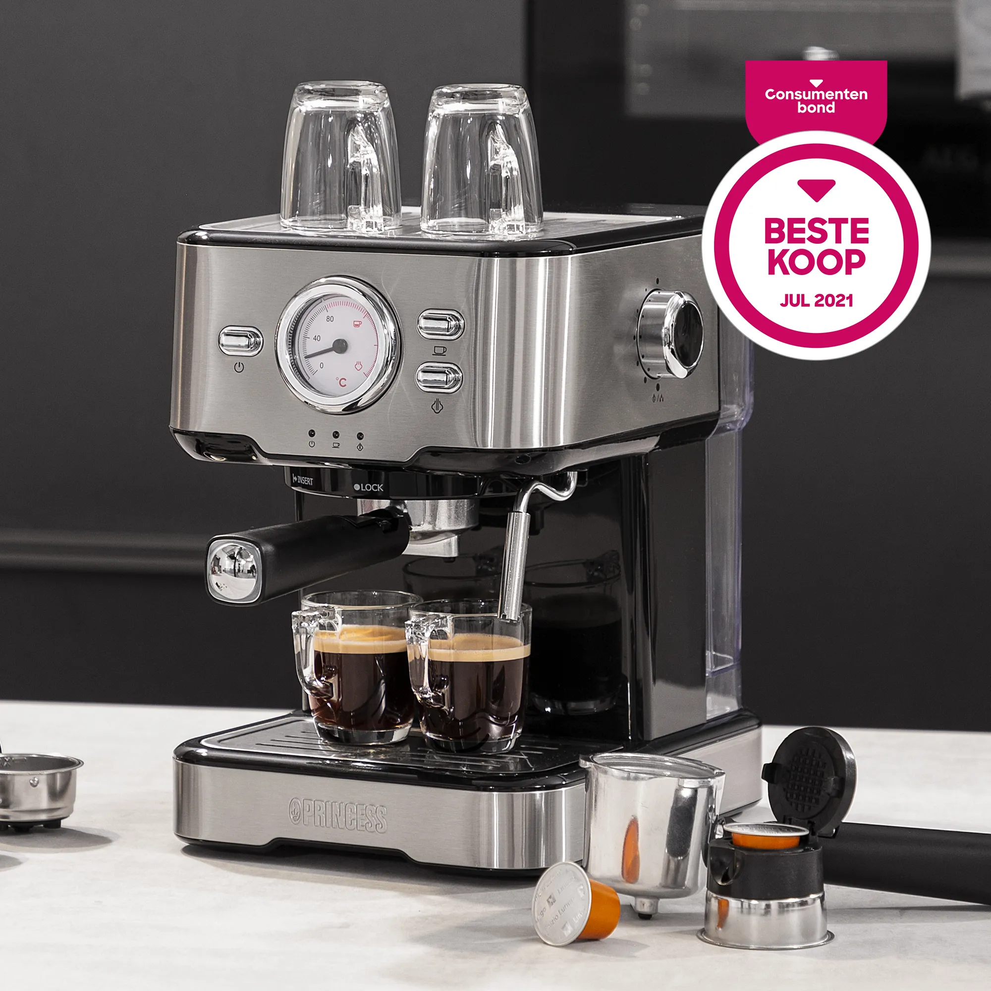 Princess 01.249412.01.001 Espresso Machine, 1.5L, Black and Stainless Steel
