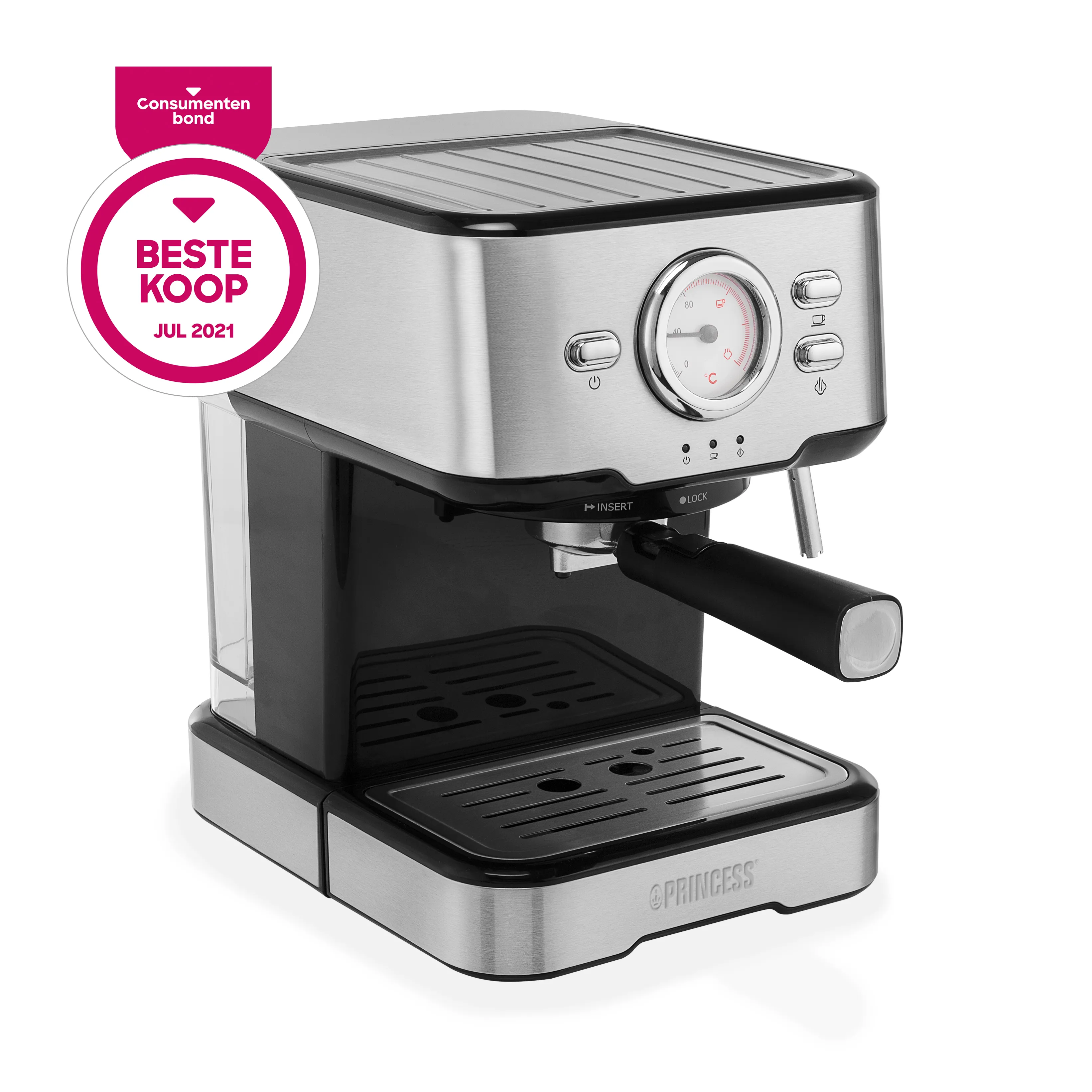 Princess 01.249412.01.001 Espresso Machine, 1.5L, Black and Stainless Steel