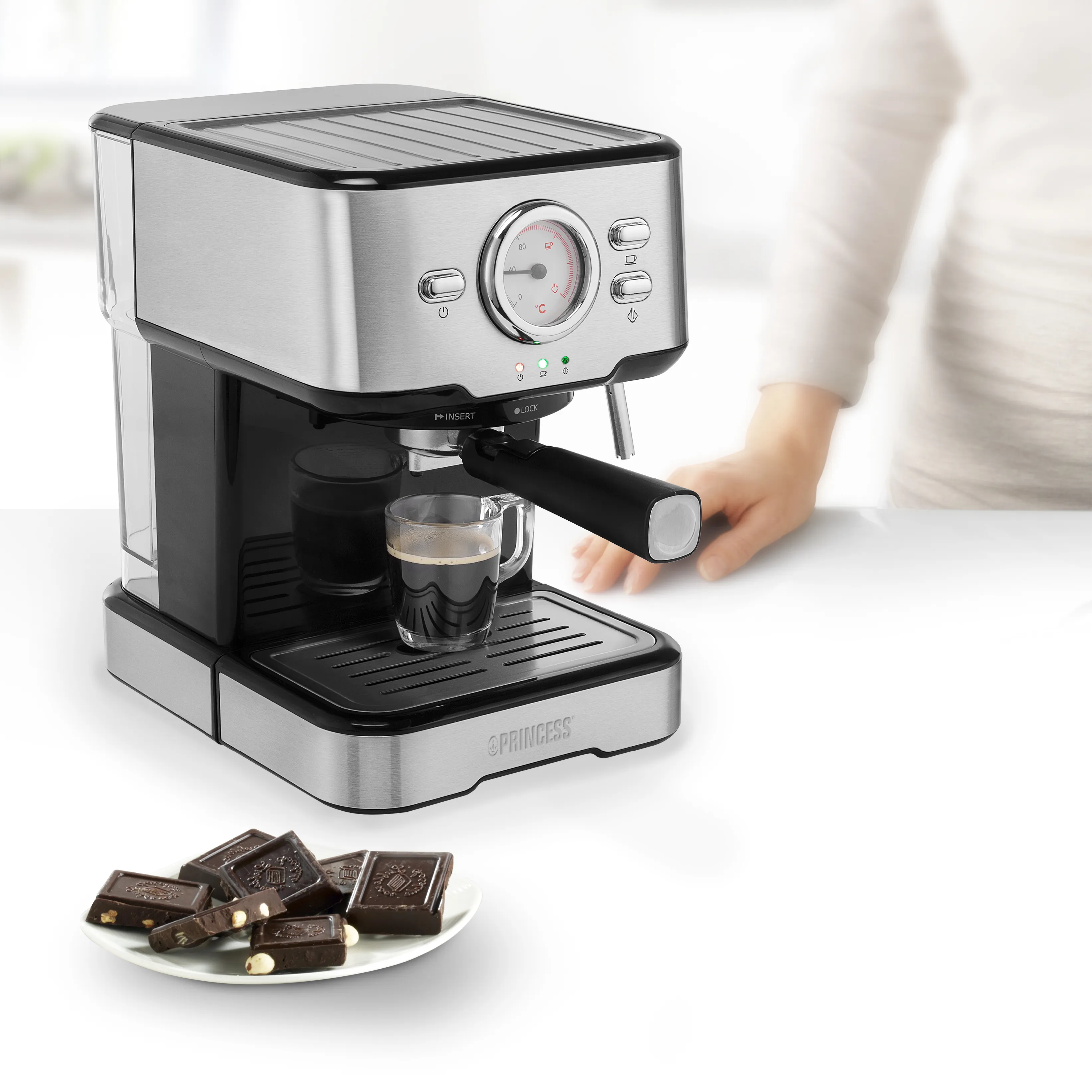 Princess 01.249412.01.001 Espresso Machine, 1.5L, Black and Stainless Steel
