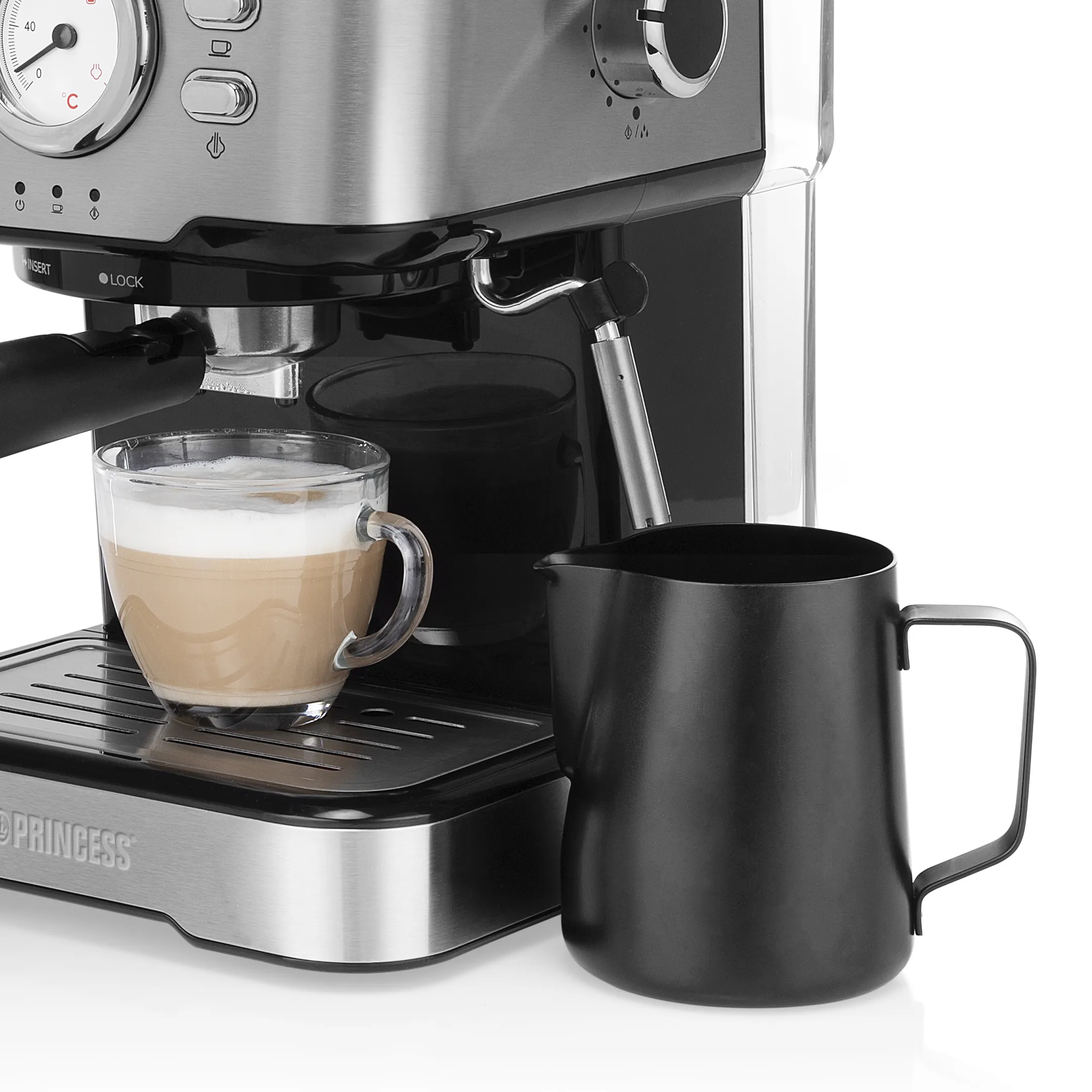 Princess 01.249412.01.001 Espresso Machine, 1.5L, Black and Stainless Steel
