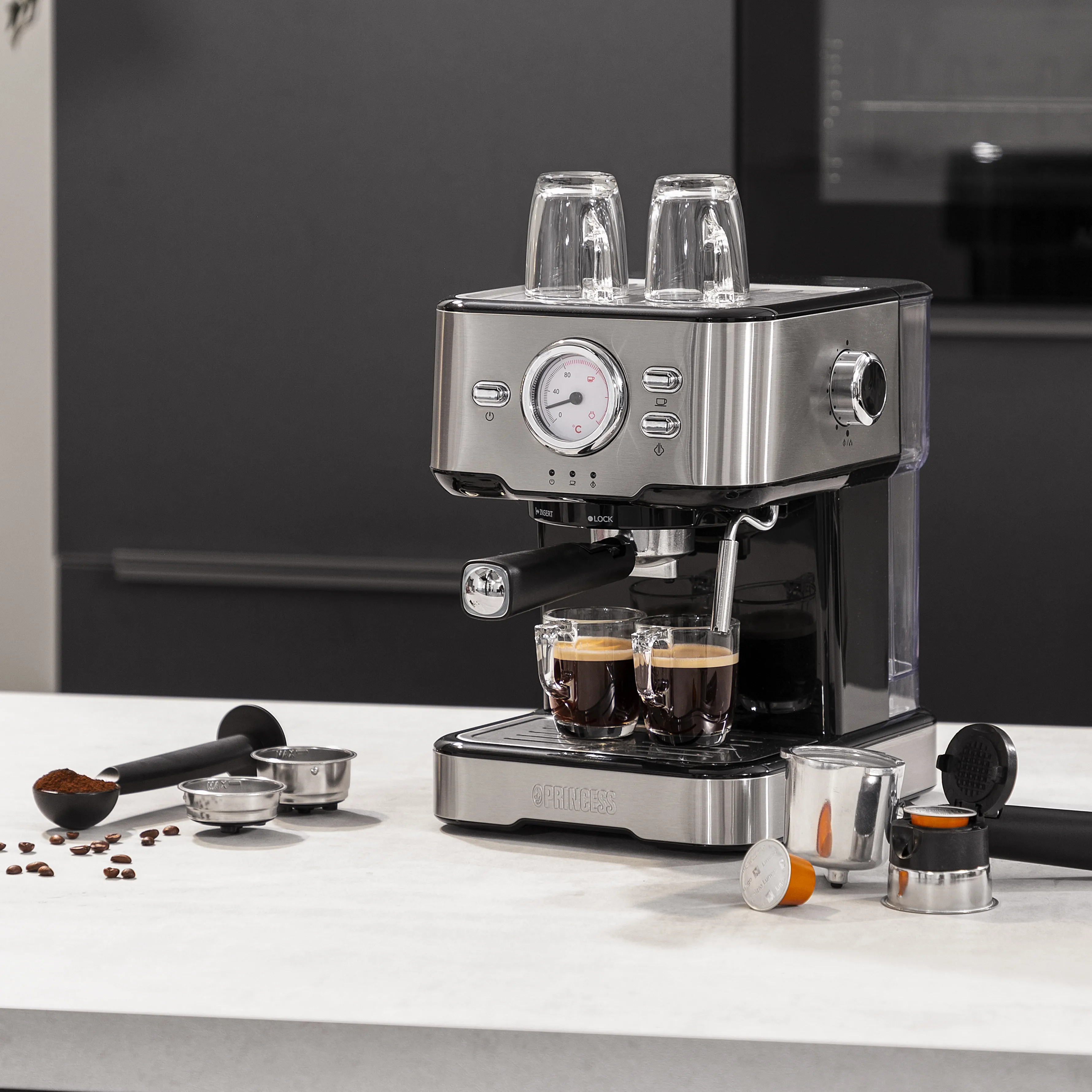Princess 01.249412.01.001 Espresso Machine, 1.5L, Black and Stainless Steel