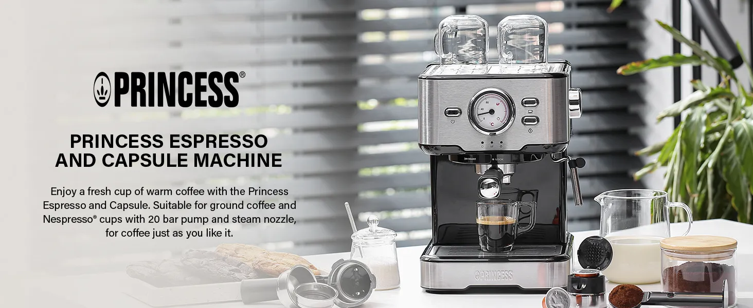 Princess 01.249412.01.001 Espresso Machine, 1.5L, Black and Stainless Steel