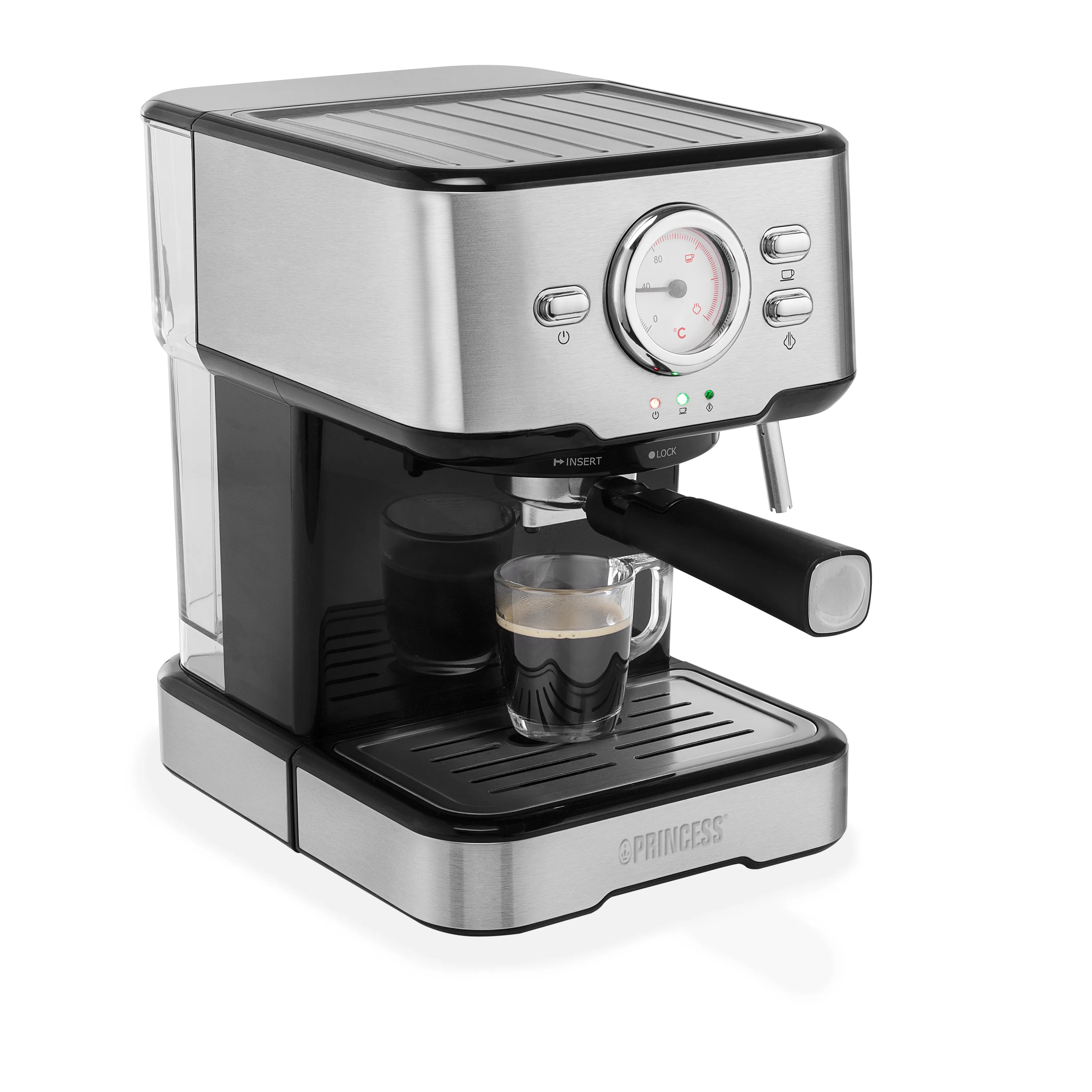 Princess 01.249412.01.001 Espresso Machine, 1.5L, Black and Stainless Steel