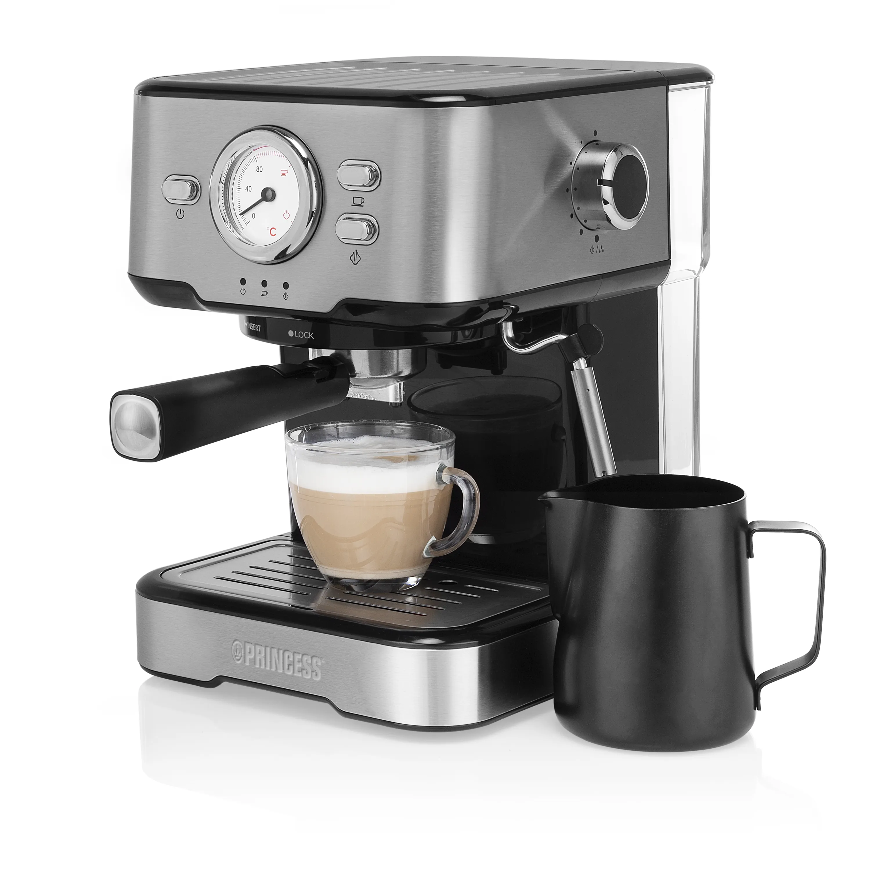 Princess 01.249412.01.001 Espresso Machine, 1.5L, Black and Stainless Steel
