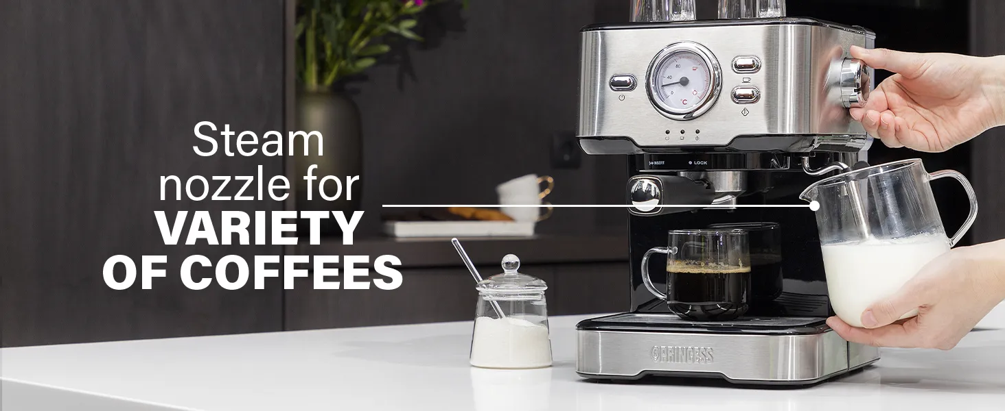 Princess 01.249412.01.001 Espresso Machine, 1.5L, Black and Stainless Steel