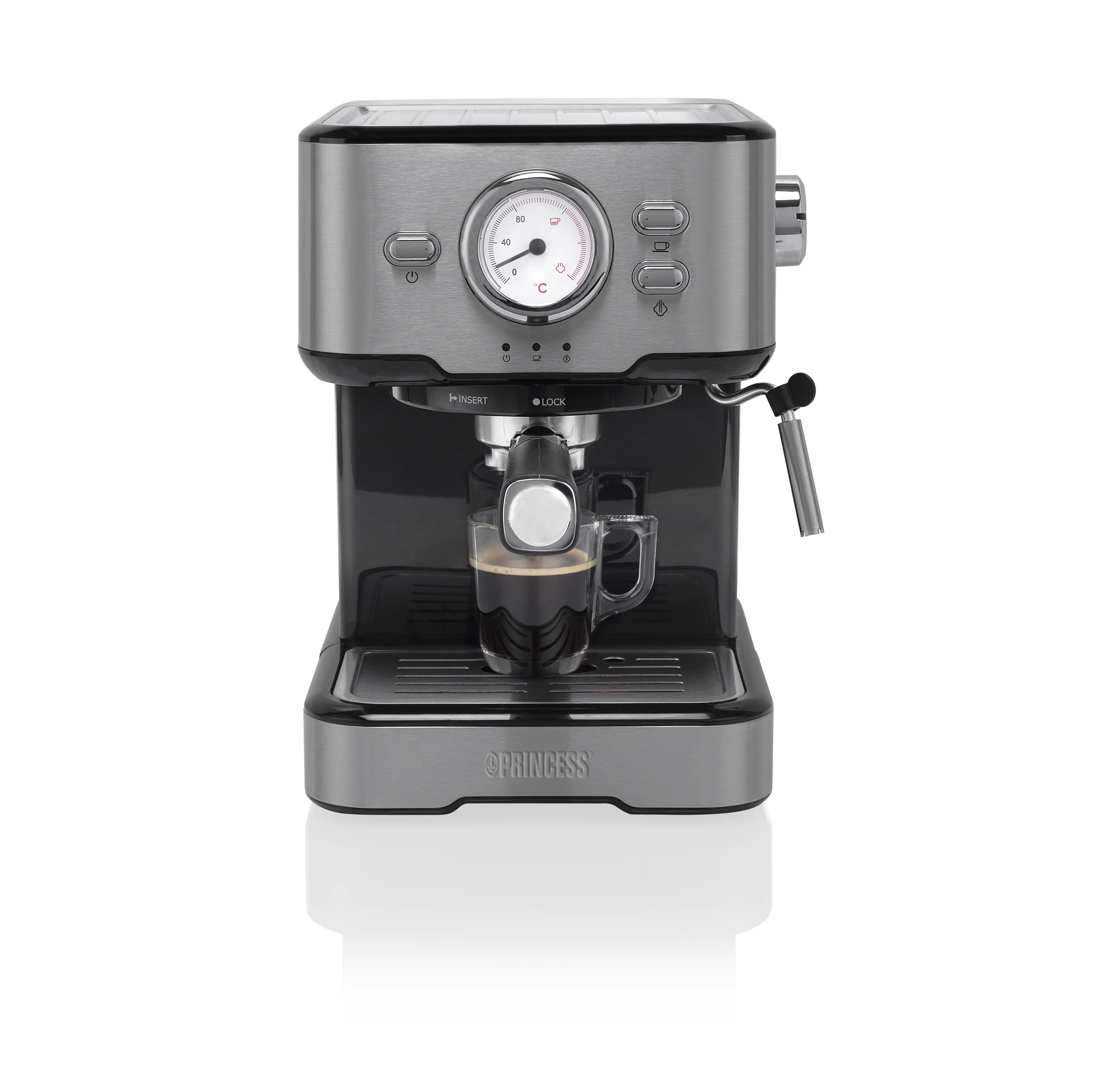 Princess 01.249412.01.001 Espresso Machine, 1.5L, Black and Stainless Steel