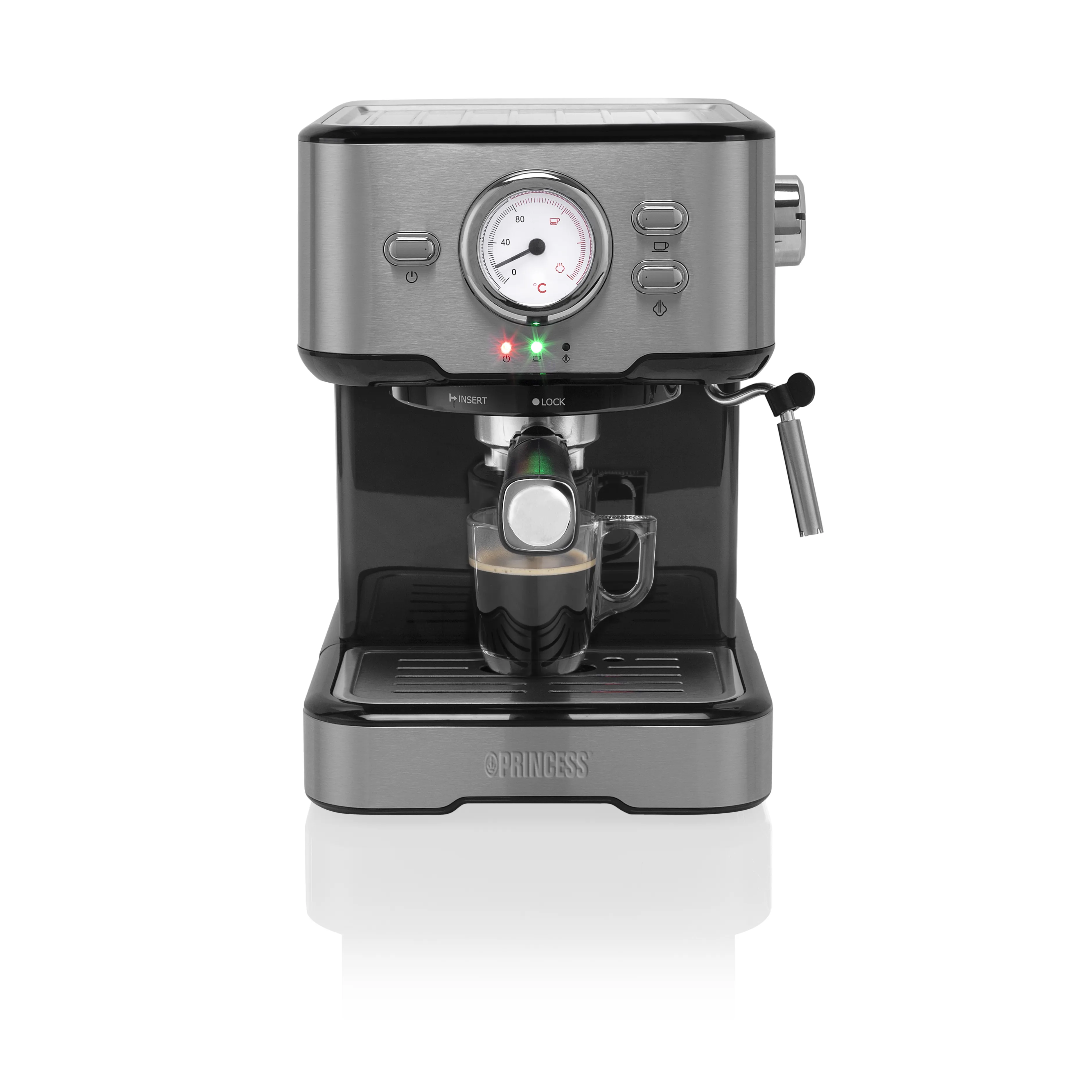 Princess 01.249412.01.001 Espresso Machine, 1.5L, Black and Stainless Steel