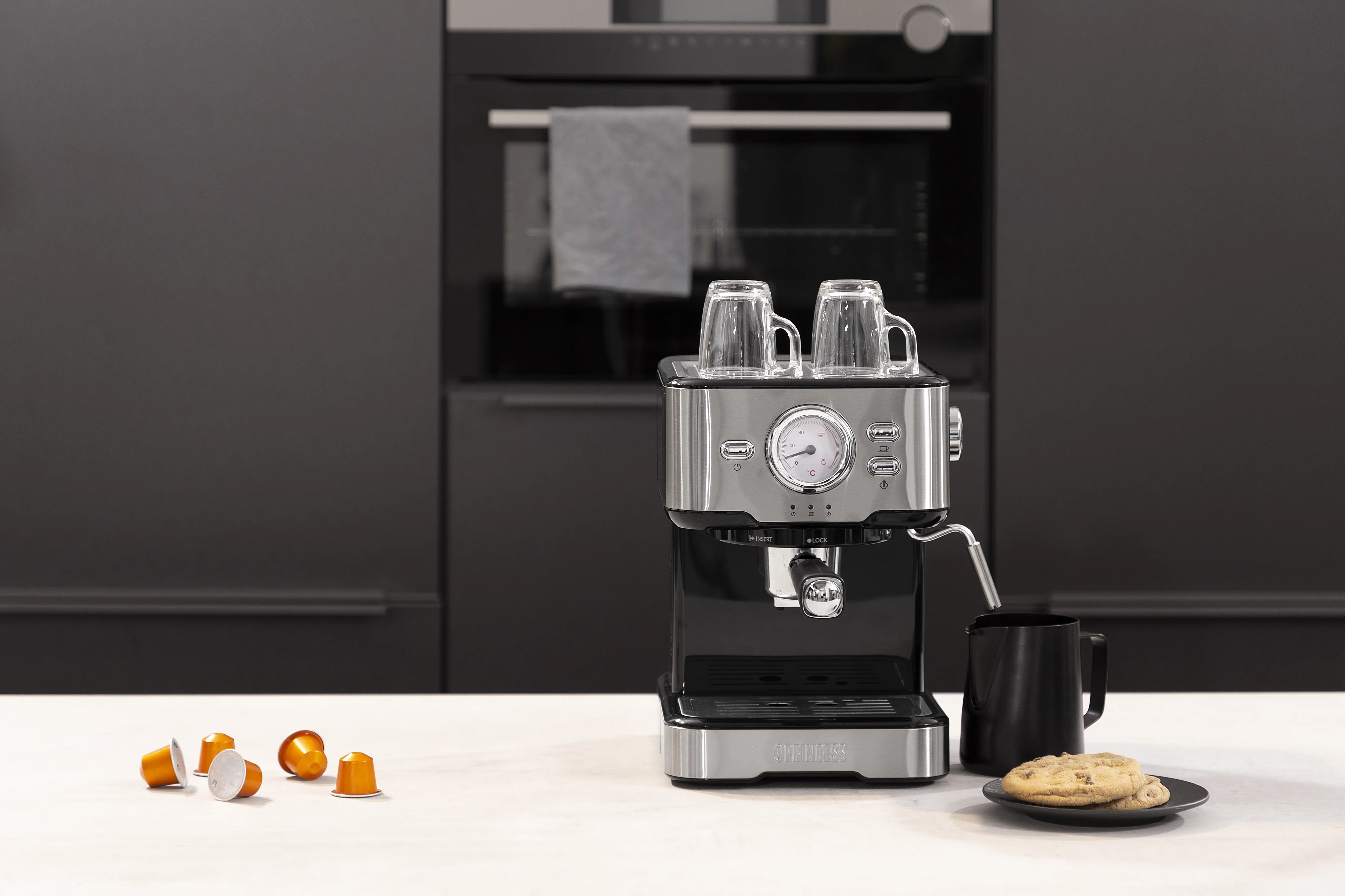 Princess 01.249412.01.001 Espresso Machine, 1.5L, Black and Stainless Steel