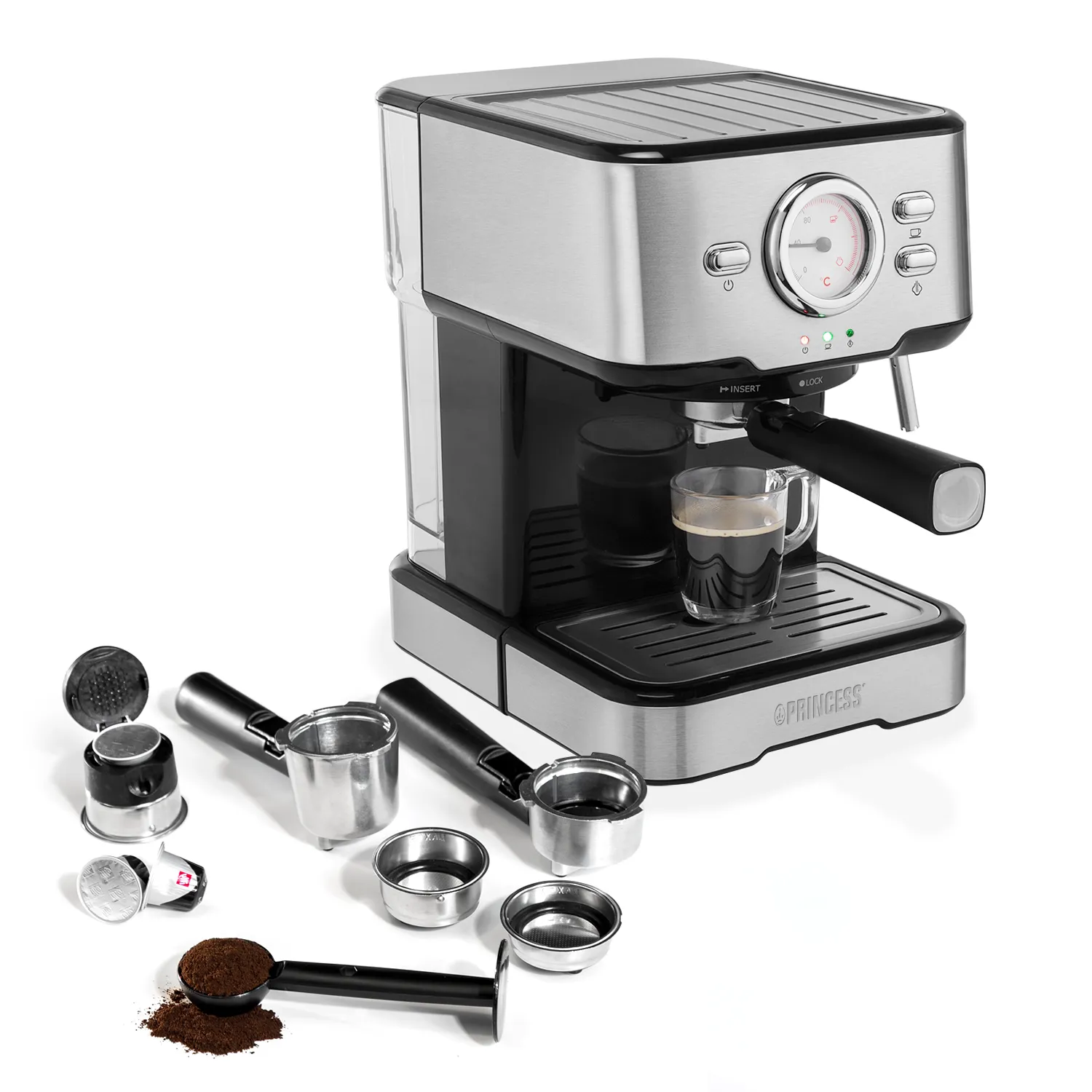 Princess 01.249412.01.001 Espresso Machine, 1.5L, Black and Stainless Steel