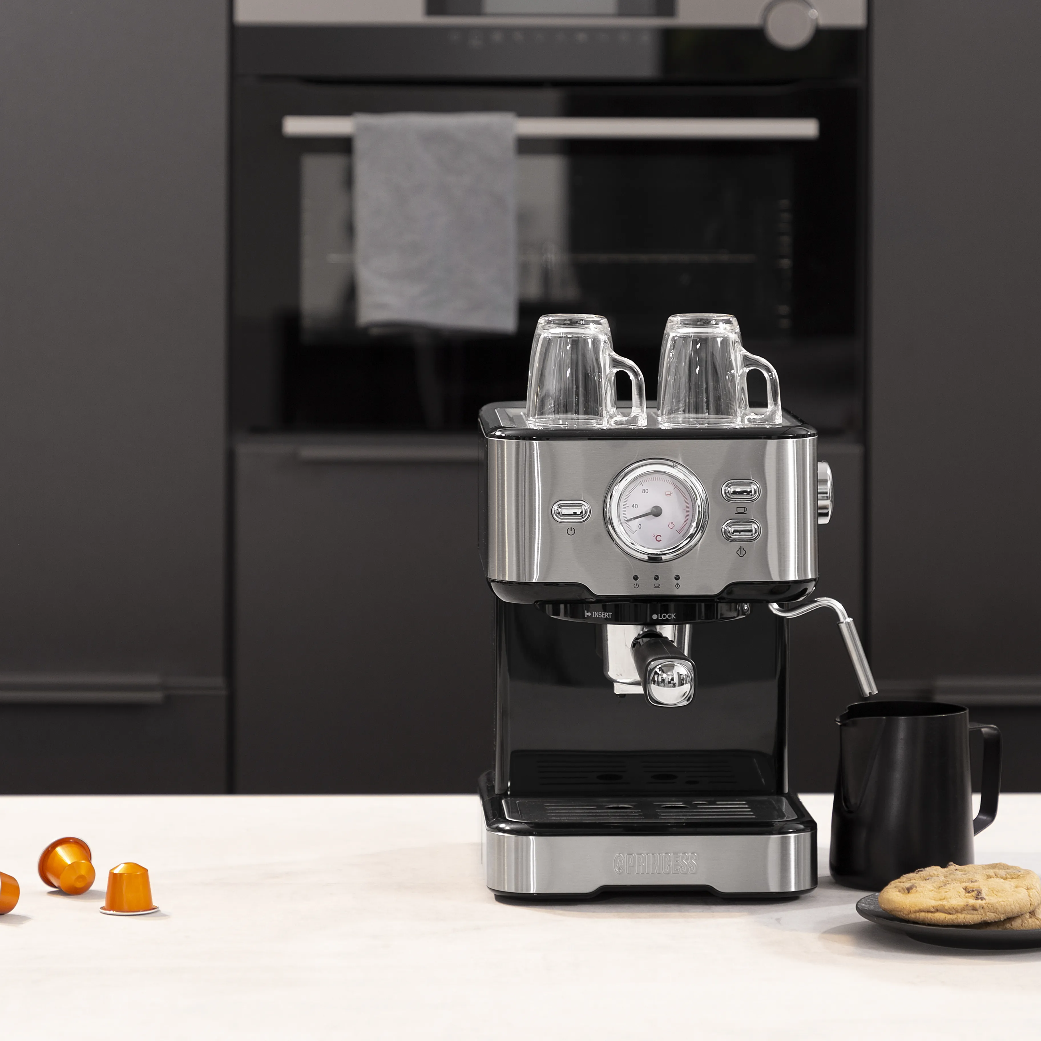 Princess 01.249412.01.001 Espresso Machine, 1.5L, Black and Stainless Steel