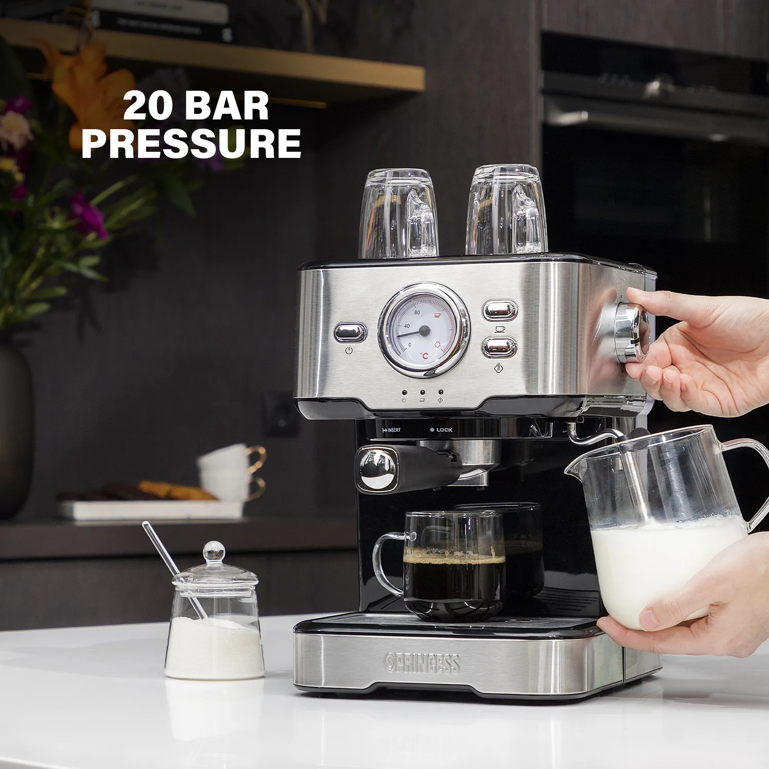 Princess 01.249412.01.001 Espresso Machine, 1.5L, Black and Stainless Steel