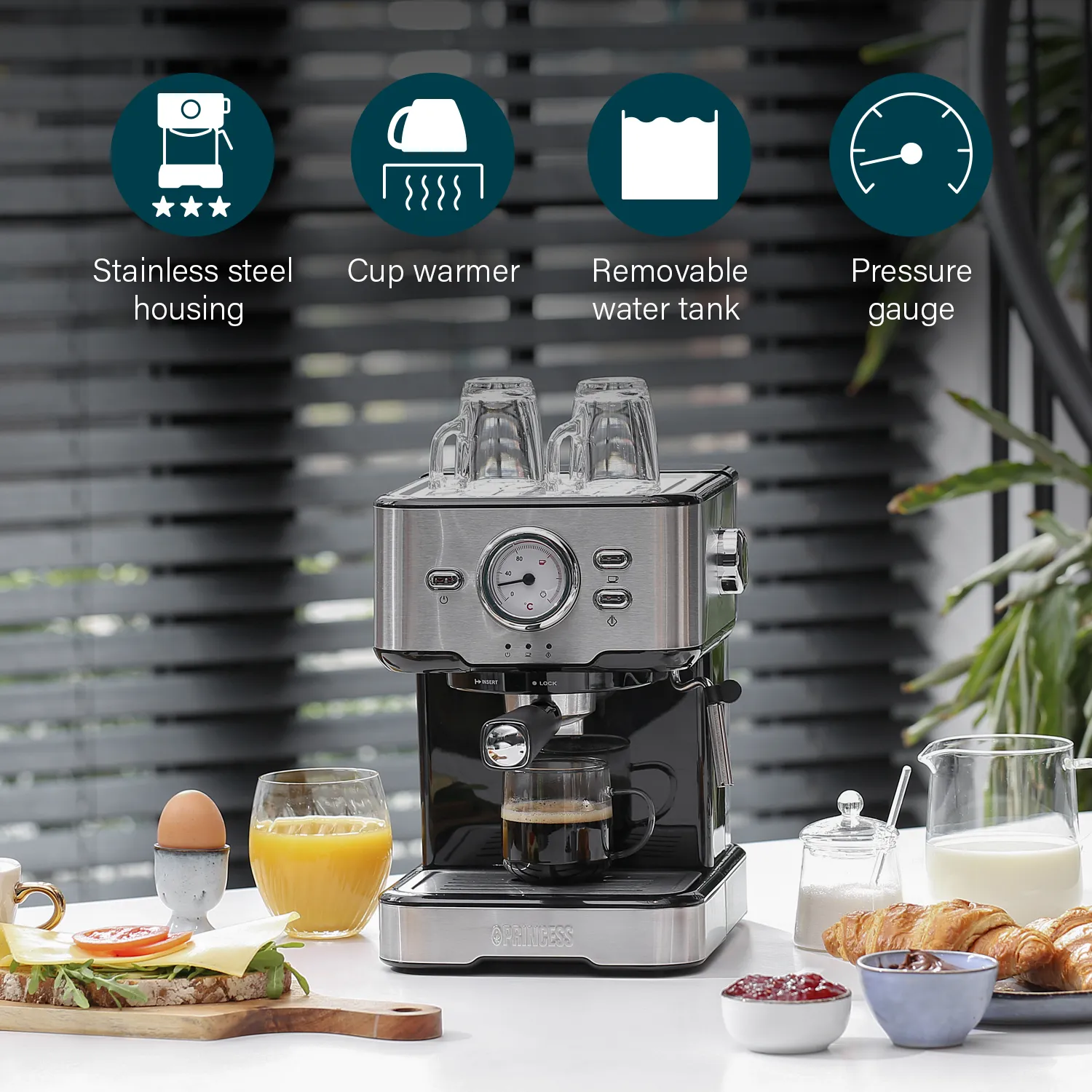 Princess 01.249412.01.001 Espresso Machine, 1.5L, Black and Stainless Steel