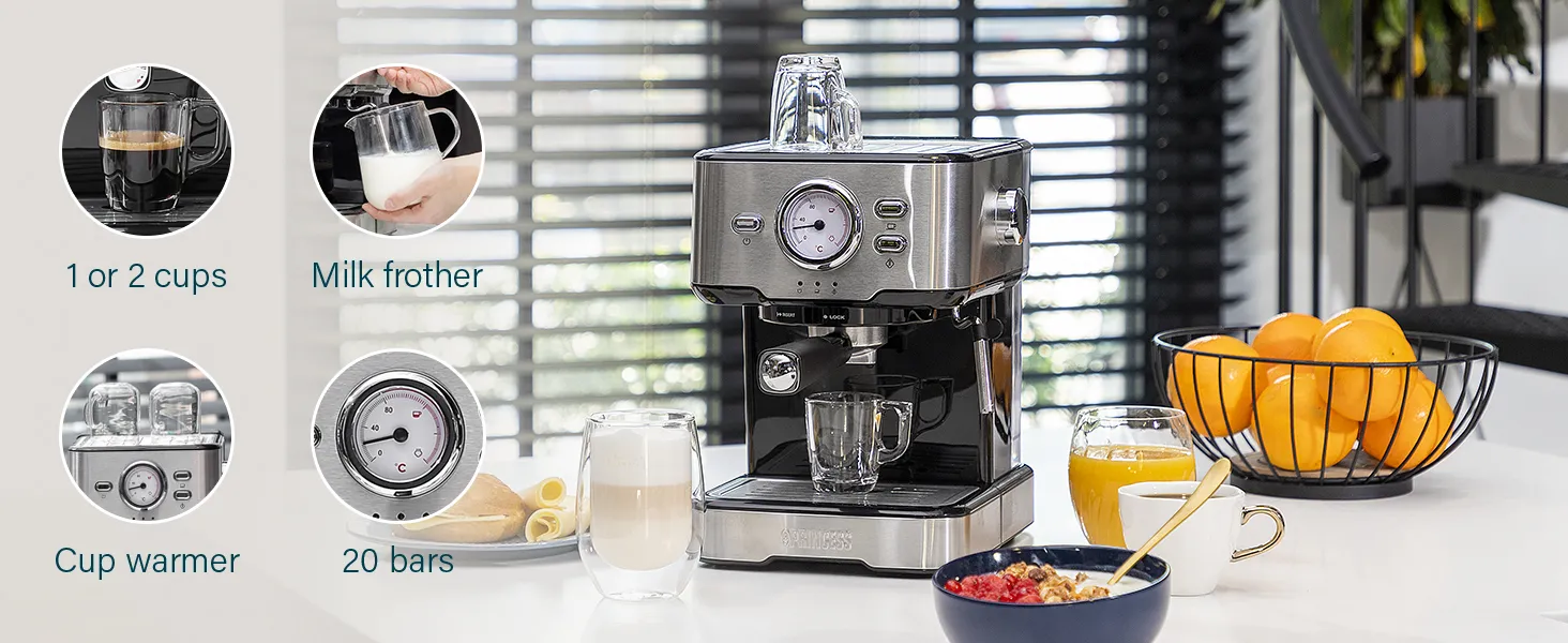 Princess 01.249412.01.001 Espresso Machine, 1.5L, Black and Stainless Steel