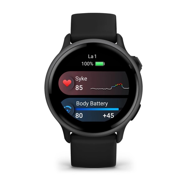 Garmin Vivoactive 6 GPS -&auml;lykello, tummanharmaa ja musta hihna