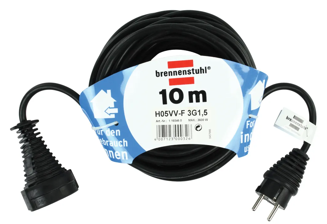 Brennenstuhl grounded extension cable for indoor use, 10m, Black