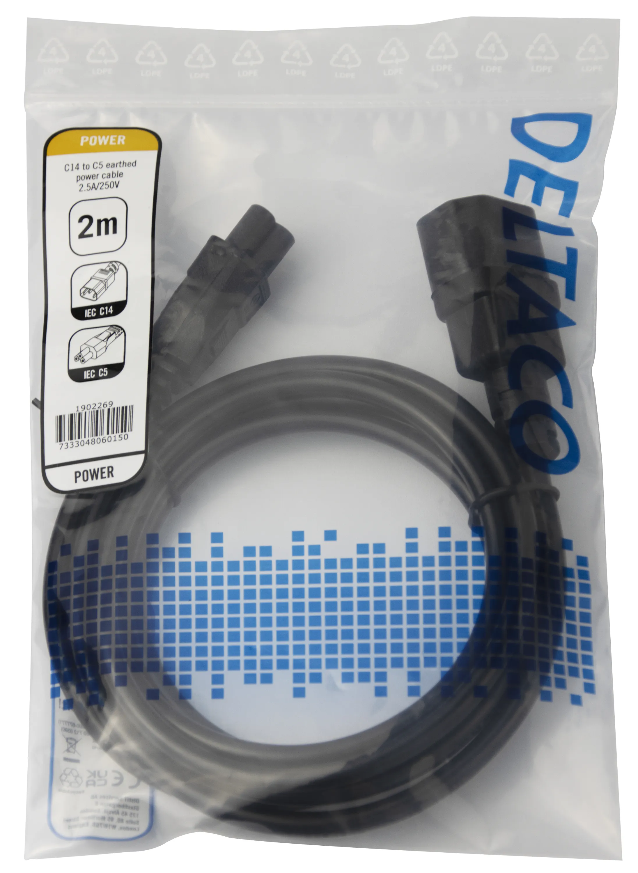 Deltaco IEC C14 - IEC C5 - strömkabel, Svart, 2m Deltaco IEC C14 - IEC C5 - strömkabel, Svart, 2m