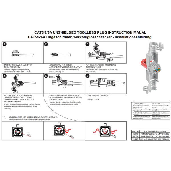 NORTH RJ45 contact for Cat6 2pack 8p8c Toolless Mounting