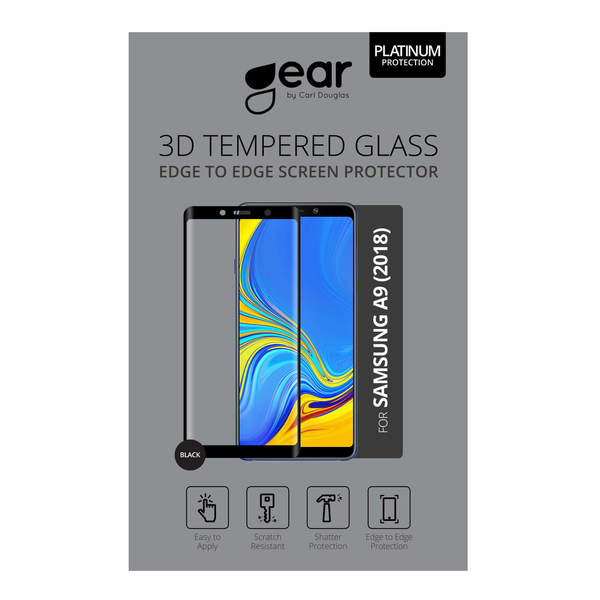 GEAR H&auml;rdat Glas 3D Samsung Galaxy A9 Edge to Edge Svart
