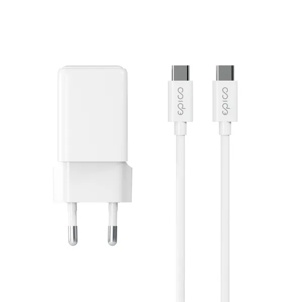 Epico UltraBoost GaN 35W Wall Charger EA35 with 1.2m USB-C to USB-C Cable | White | 2 &times; USB-C PD