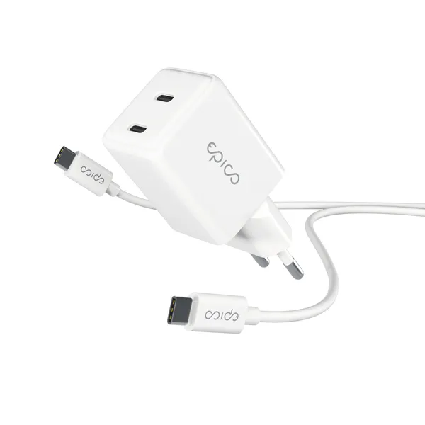 Epico UltraBoost GaN 35W Wall Charger EA35 with 1.2m USB-C to USB-C Cable | White | 2 &times; USB-C PD