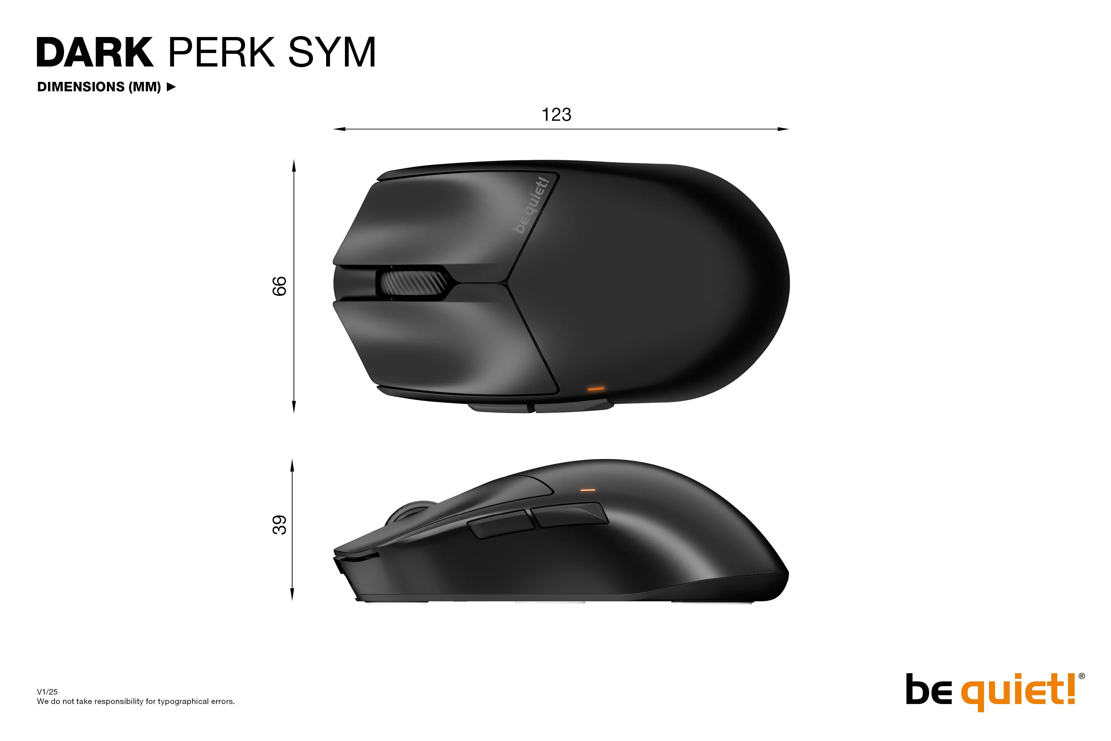 be quiet! Dark Perk Sym -langaton pelihiiri, musta