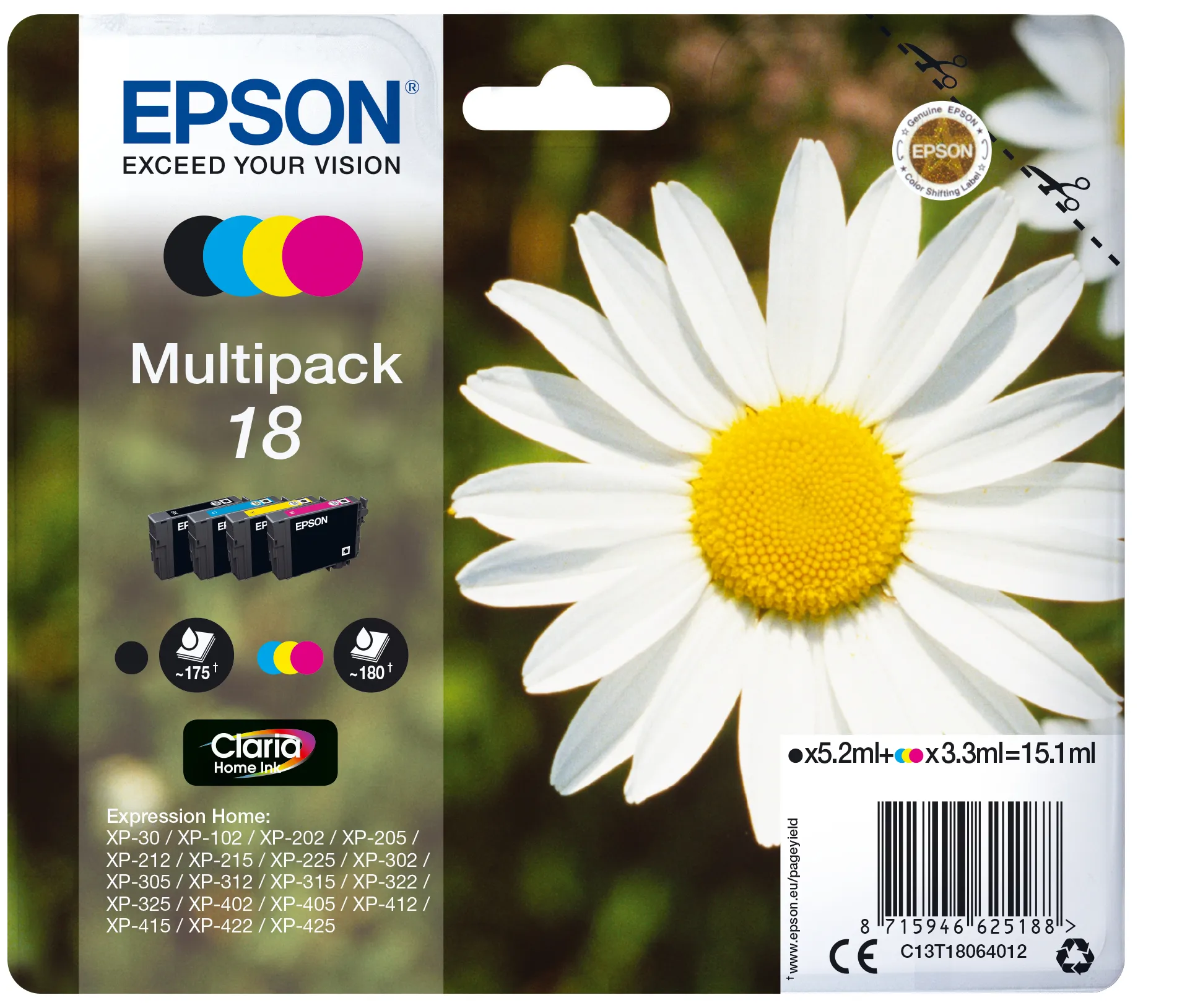 Epson 18 -mustekasettipakkaus, moniv&auml;rinen, 4 kpl