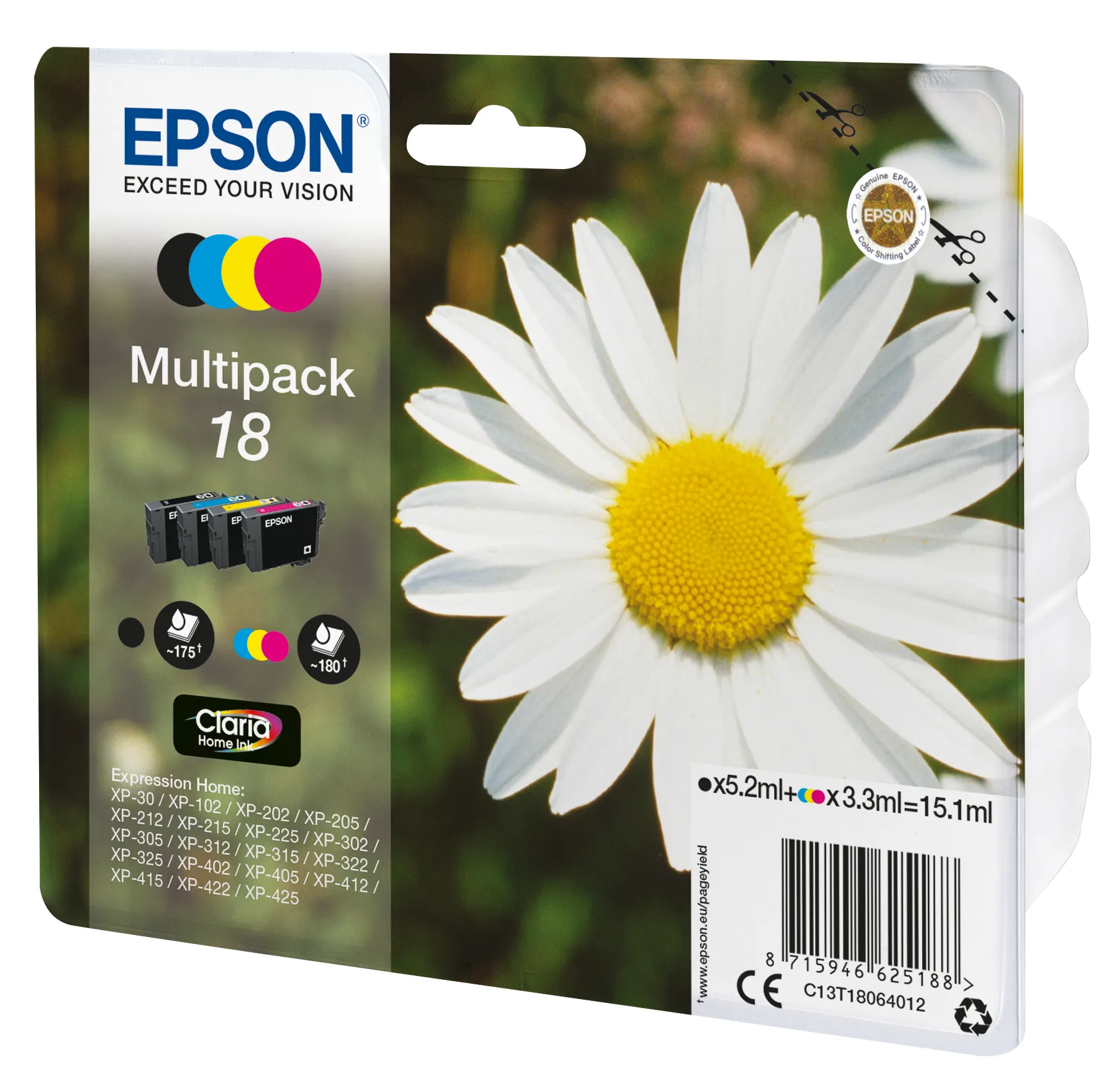Epson 18 -mustekasettipakkaus, moniv&auml;rinen, 4 kpl