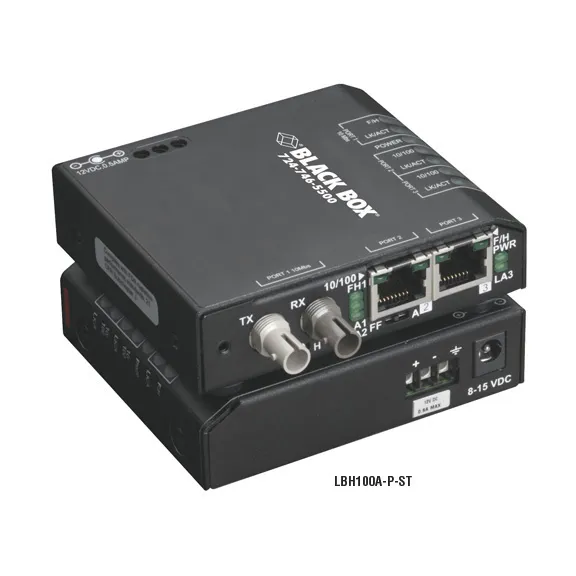 BLACKBOX MEDIA CONVERTER SWITCHES - MULTIMODE, ST, 24 VDC, 2KM, DIN-RAIL MOUNTING